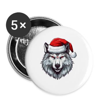 Portrait de loup Noël - Lot de 5 grands badges (56 mm) - blanc - Devant