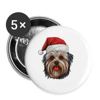 Yorkshire Terrier Hund Weihnachten - Buttons groß 56 mm (5er Pack) - Weiß - Vorne