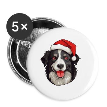 Border Collie chien Noël - Lot de 5 grands badges (56 mm) - blanc - Devant