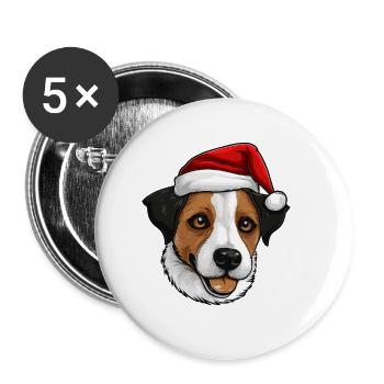 jack russel terrier Hund Kopf Weihnachten Portät - Buttons groß 56 mm (5er Pack) - Weiß - Vorne