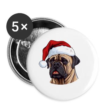 Boerboel Hund Kopf Weihnachten Portät - Buttons groß 56 mm (5er Pack) - Weiß - Vorne
