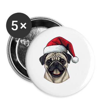 Pug Hund Mops Kopf Weihnachten Portät - Buttons groß 56 mm (5er Pack) - Weiß - Vorne