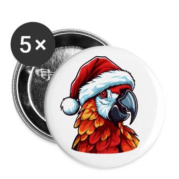 Parrot Christmas Portrait - Buttons large 2.2''/56 mm (5-pack) - white - Front