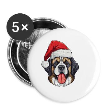 Saint Bernand Chien Noël Drôle Noël - Lot de 5 grands badges (56 mm) - blanc - Devant