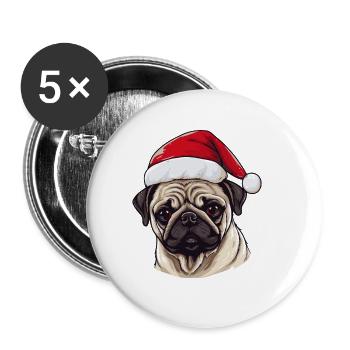 Pug Hund Mops Weihnachten Lustig Xmas - Buttons groß 56 mm (5er Pack) - Weiß - Vorne