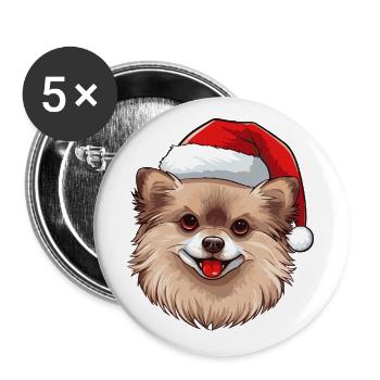 Pomeranian Christmas Portrait Pomeranian Dog - Buttons large 2.2''/56 mm (5-pack) - white - Front