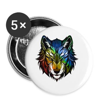 Wolf Head Colorful - Buttons large 2.2''/56 mm (5-pack) - white - Front