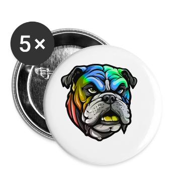 Bulldog Hund Kopf Bunt - Buttons groß 56 mm (5er Pack) - Weiß - Vorne