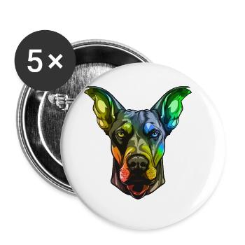 Doberman Hund Kopf Bunt - Buttons groß 56 mm (5er Pack) - Weiß - Vorne