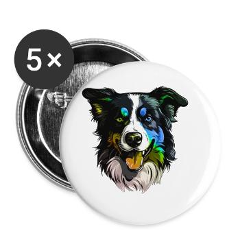 Border Collie Dog Head Colorful - Buttons large 2.2''/56 mm (5-pack) - white - Front