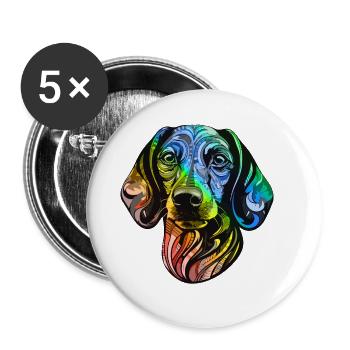 Dachshund Hund Kopf Dackel Bunt - Buttons groß 56 mm (5er Pack) - Weiß - Vorne