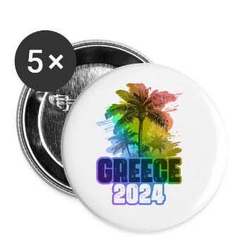 Grèce 2024 Vacances Palmiers Multicolores - Lot de 5 grands badges (56 mm) - blanc - Devant