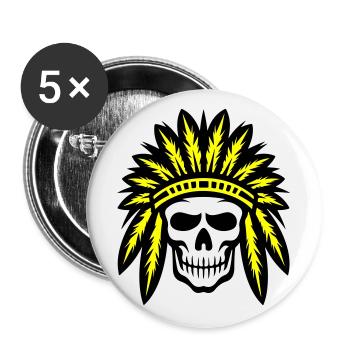 Crâne de chef indien apache - Lot de 5 grands badges (56 mm) - blanc - Devant