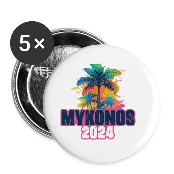Mykonos 2024 Urlaub Palmen Klecks - Buttons groß 56 mm (5er Pack) - Weiß - Vorne