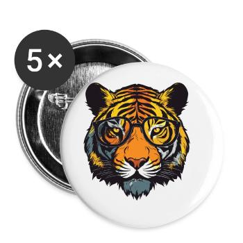 Tiger Kopf Porträt Cool - Buttons groß 56 mm (5er Pack) - Weiß - Vorne