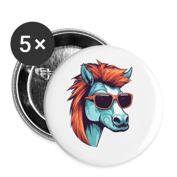 Pferd Kopf Porträt Cool - Buttons groß 56 mm (5er Pack) - Weiß - Vorne