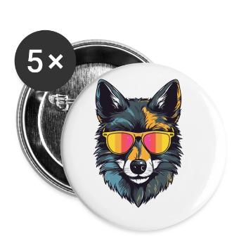 Wolf Kopf Porträt Cool - Buttons groß 56 mm (5er Pack) - Weiß - Vorne