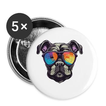 Bouledogue Chien Tête Portrait Cool - Lot de 5 grands badges (56 mm) - blanc - Devant