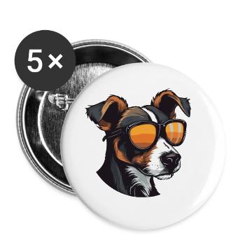 Jack Russel Terrier Hund Porträt Cool - Buttons groß 56 mm (5er Pack) - Weiß - Vorne