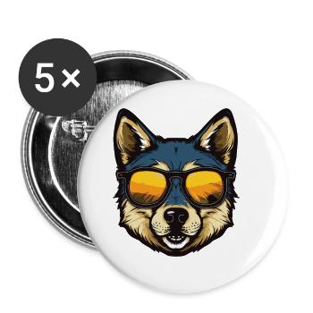 Akita Chien Tête Portrait Cool - Lot de 5 grands badges (56 mm) - blanc - Devant