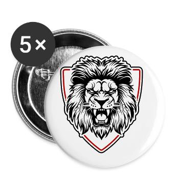 Löwe Schild Kopf Motivation - Buttons groß 56 mm (5er Pack) - Weiß - Vorne