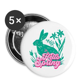 Hello Spring Rabbit with Flowers - Buttons large 2.2''/56 mm (5-pack) - white - Front
