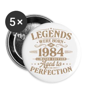 Vintage 1984 né légendes cadeau d’anniversaire - Lot de 5 grands badges (56 mm) - blanc - Devant