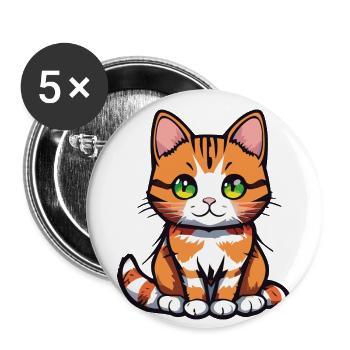 Chat Yeux Verts - Lot de 5 grands badges (56 mm) - blanc - Devant