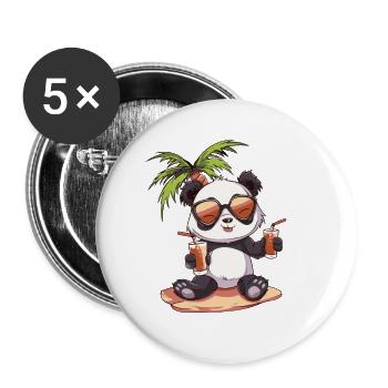Vacances d’été à la plage Panda - Lot de 5 grands badges (56 mm) - blanc - Devant