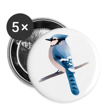Blauhäher auf Ast - Buttons groß 56 mm (5er Pack) - Weiß - Vorne
