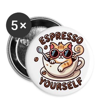 Espresso Katze - Buttons groß 56 mm (5er Pack) - Weiß - Vorne