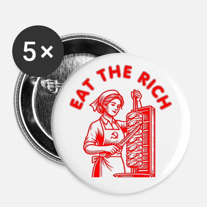 Eat the rich - Buttons groß 56 mm (5er Pack) - Weiß