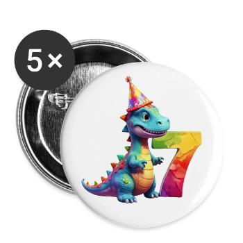 DINO 7 JAHRE DINOSAURIER 7. GEBURTSTAG - Buttons groß 56 mm (5er Pack) - Weiß - Vorne