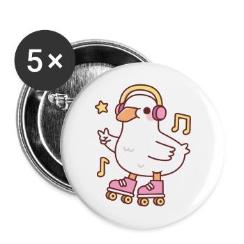 Cute Duck With Headphones And Roller Skates - Buttons large 2.2''/56 mm (5-pack) - white - Front