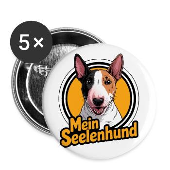 Minibullterrier - mein Seelenhund - Buttons groß 56 mm (5er Pack) - Weiß - Vorne