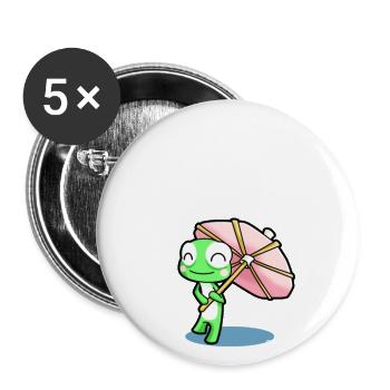 Glücklicher Frosch mit einer rosa Party-Regenschirm im Regen - Buttons groß 56 mm (5er Pack) - Weiß - Vorne