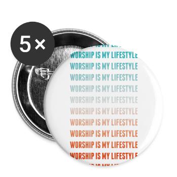 WORSHIP IS MY LIFESTYLE - Buttons groß 56 mm (5er Pack) - Weiß - Vorne