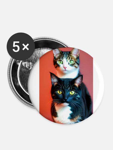 Kurzhaarige Hauskatzen - Buttons groß 56 mm (5er Pack) - Weiß