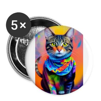 Fabulous domestic short haired cat - Buttons large 2.2''/56 mm (5-pack) - white - Front