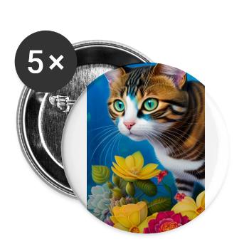 Mignon chat domestique à poil court - Lot de 5 grands badges (56 mm) - blanc - Devant