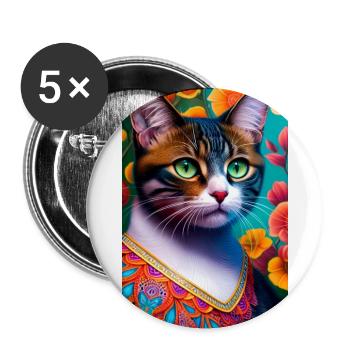 Chat domestique à poil court dans de jolies couleurs - Lot de 5 grands badges (56 mm) - blanc - Devant