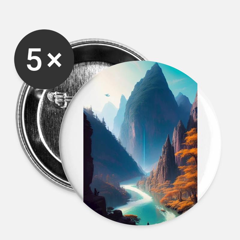 River Mountains - Buttons large 2.2''/56 mm (5-pack) - white