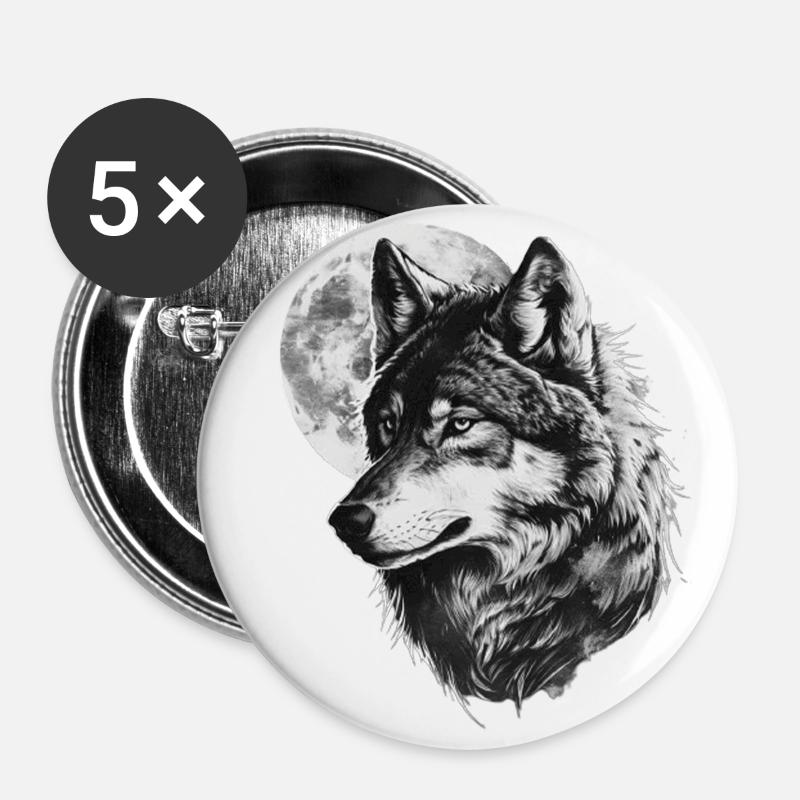 Wolf Howling At The Moon - Buttons large 2.2''/56 mm (5-pack) - white