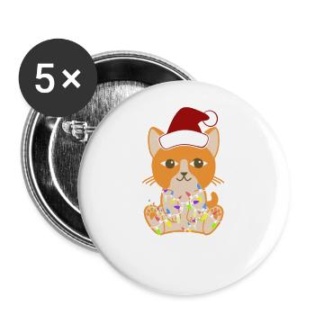 Weihnachten Katze Bengalkatze Siamkatze Geschenk - Buttons groß 56 mm (5er Pack) - Weiß - Vorne