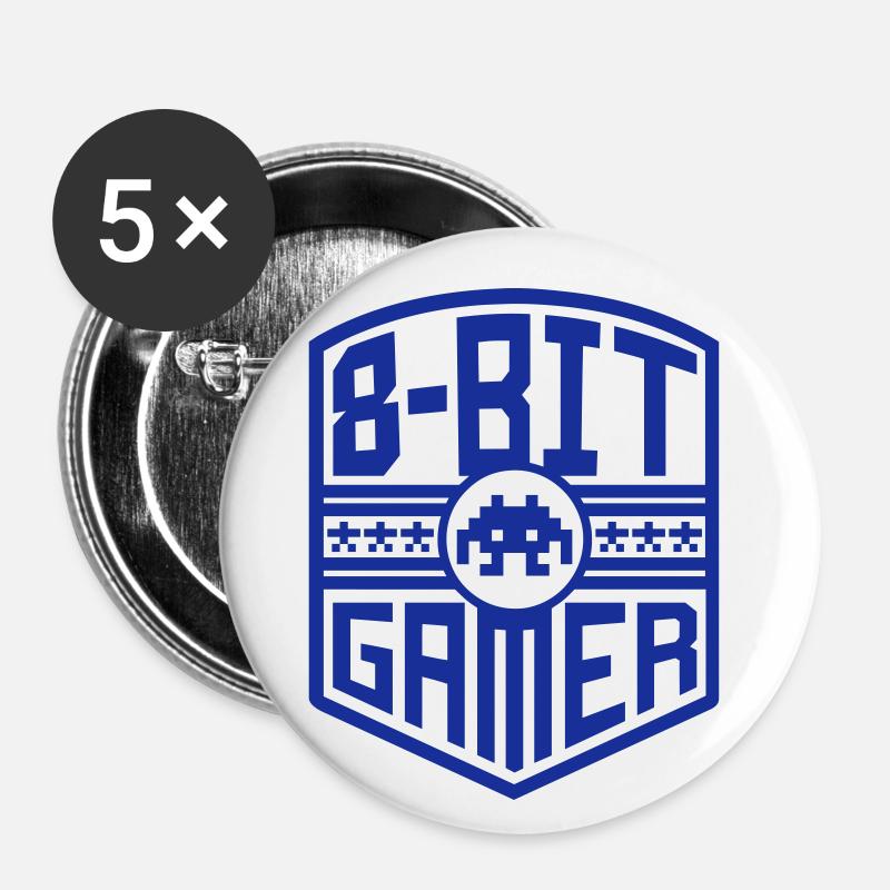 8-Bit Gamer (crest) - Buttons large 2.2''/56 mm (5-pack) - white