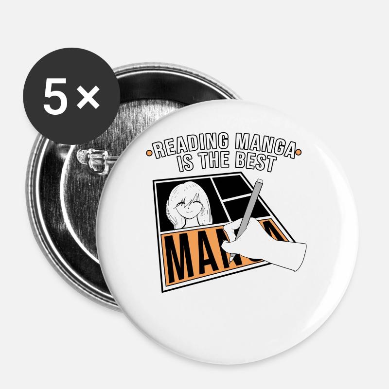 Manga - Buttons groß 56 mm (5er Pack) - Weiß