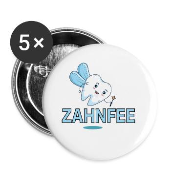 Zahnfee Shirt mit Zahn Fasching Karneval Kostüm - Buttons groß 56 mm (5er Pack) - Weiß - Vorne