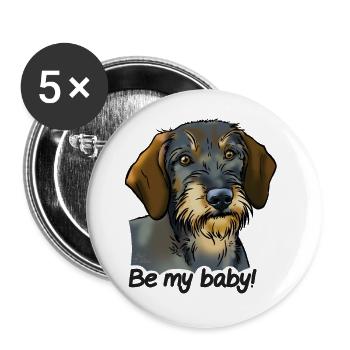 Teckel "Be my baby" texte noir - Lot de 5 grands badges (56 mm) - blanc - Devant