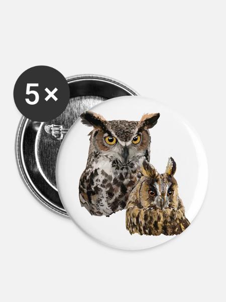 Eulen - Buttons groß 56 mm (5er Pack) - Weiß