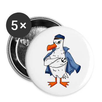 Muskelöse Seemöwe mit Anker Tattoo Möwe Geschenk - Buttons groß 56 mm (5er Pack) - Weiß - Vorne